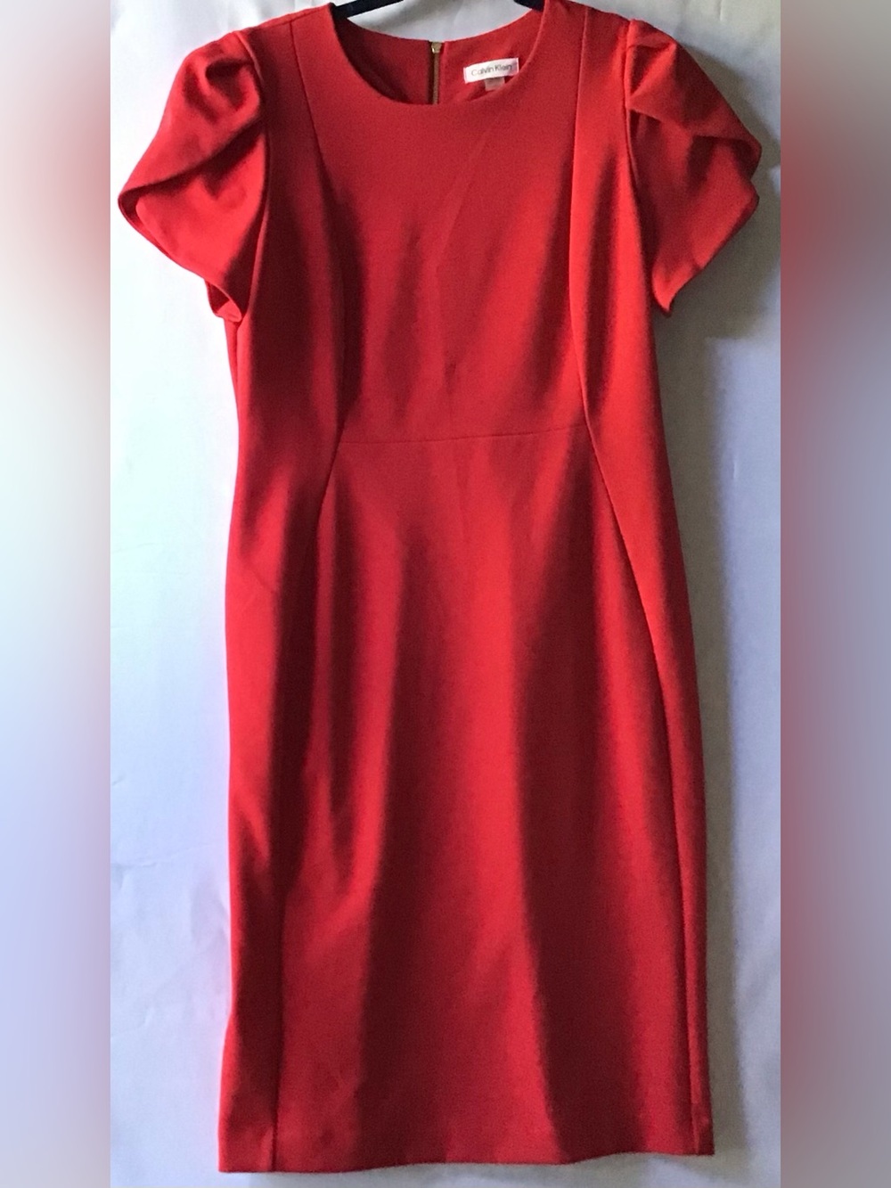251 Calvin Klein Red Midi Sheath Dress